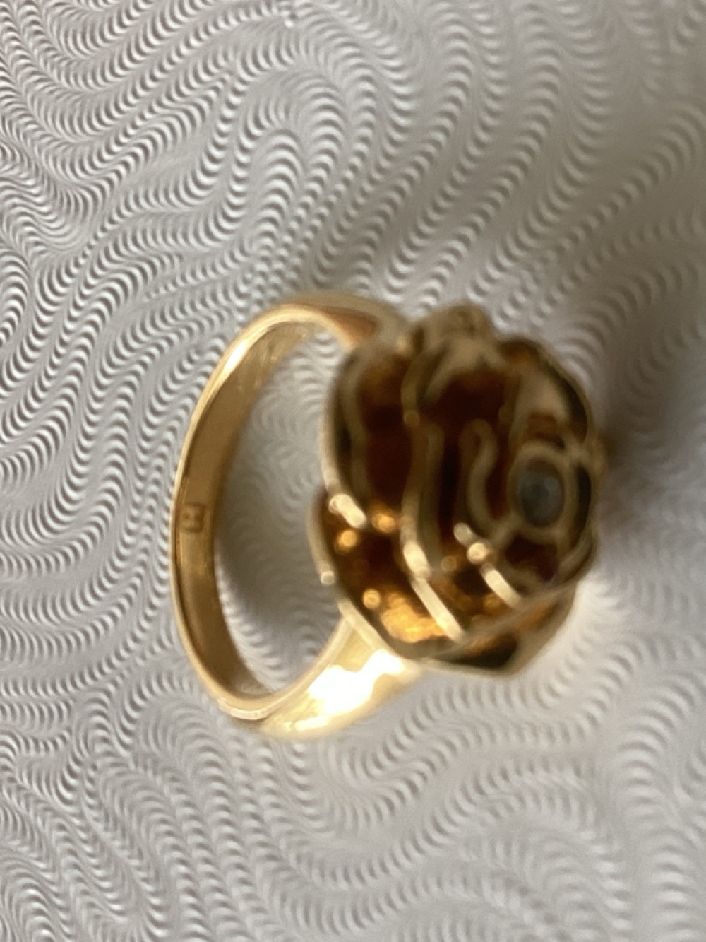 Gold Rose Flower Ring with Center Crystal - Women Jewelry has mark as shown!
